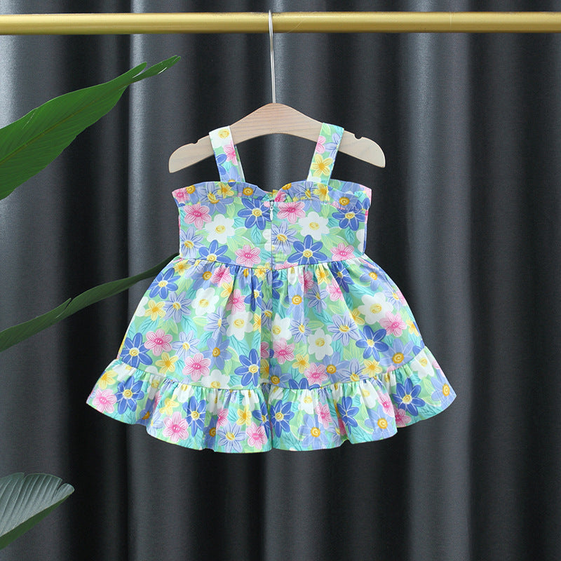 Aquatic Girls Floral Dress – Soft Cotton Summer Outfit