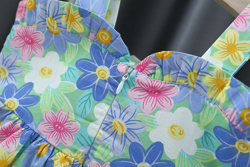 Aquatic Girls Floral Dress – Soft Cotton Summer Outfit