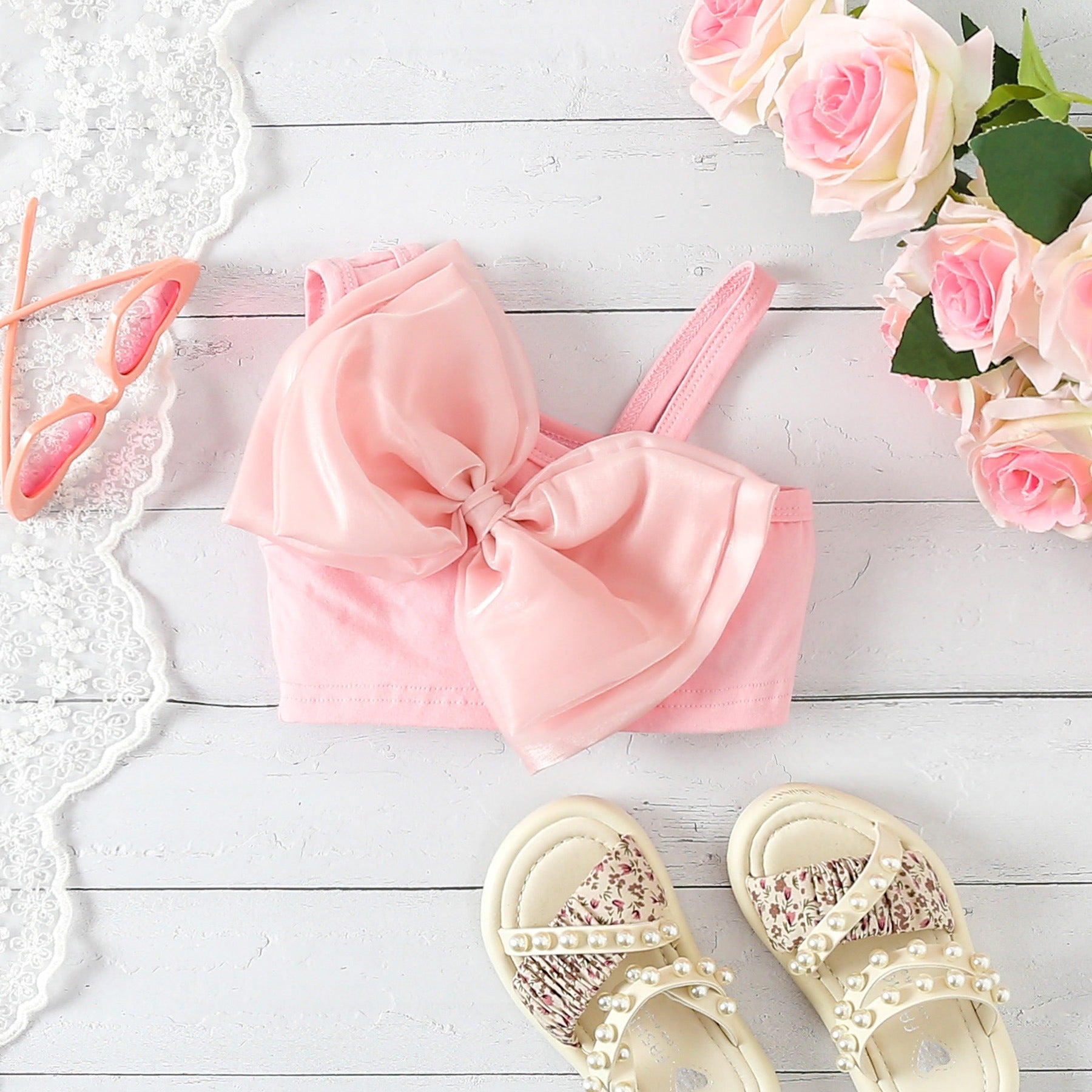 Ava Soft Bow Girls Two-Piece Set – Comfortable Cotton Blend Outfit