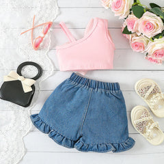 Ava Soft Bow Girls Two-Piece Set – Comfortable Cotton Blend Outfit