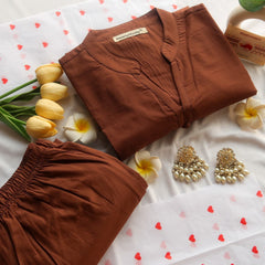 Warm Mocha Cotton Suit Set for Women