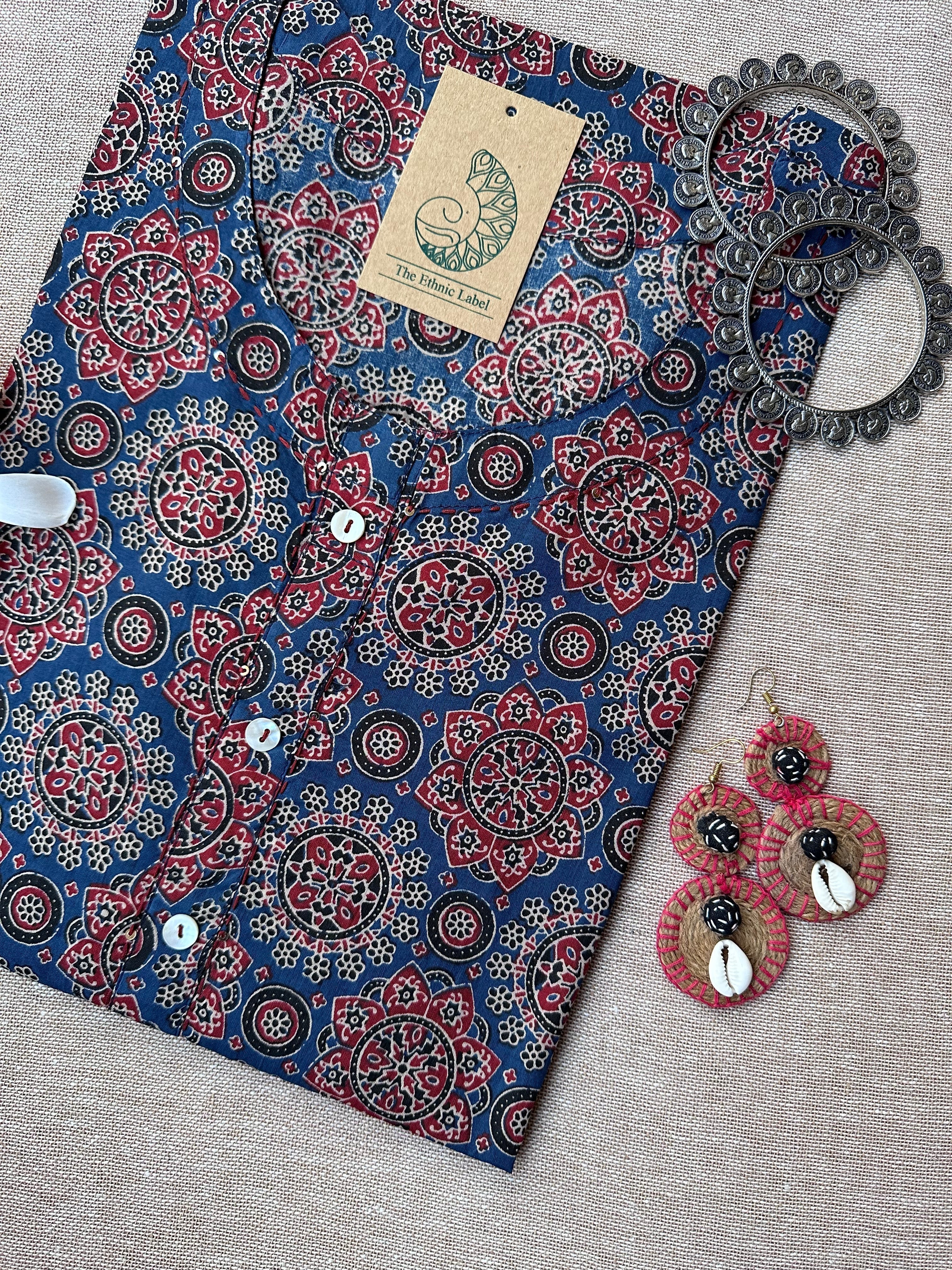 "Roshan" Ajrakh Hand Block Printed  Cotton kurta