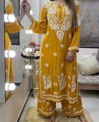 Rayon Chain Stitch work Chikankari Kurti