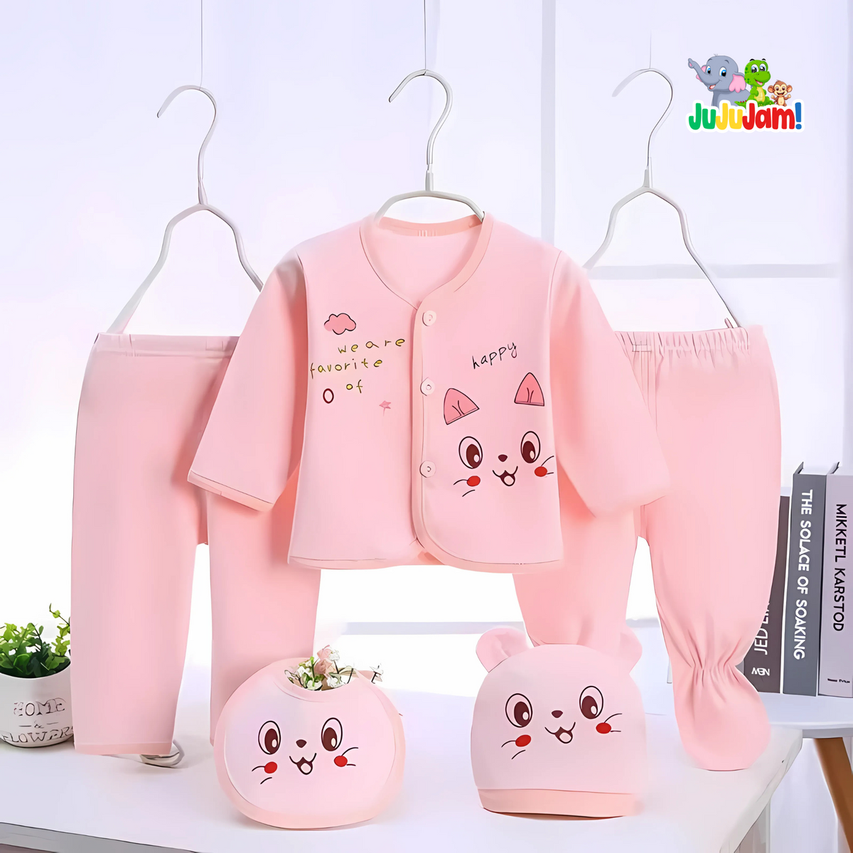 Baby Girls Cute Welcome Hamper Set (5 Pieces) – Soft Cotton Newborn Outfit