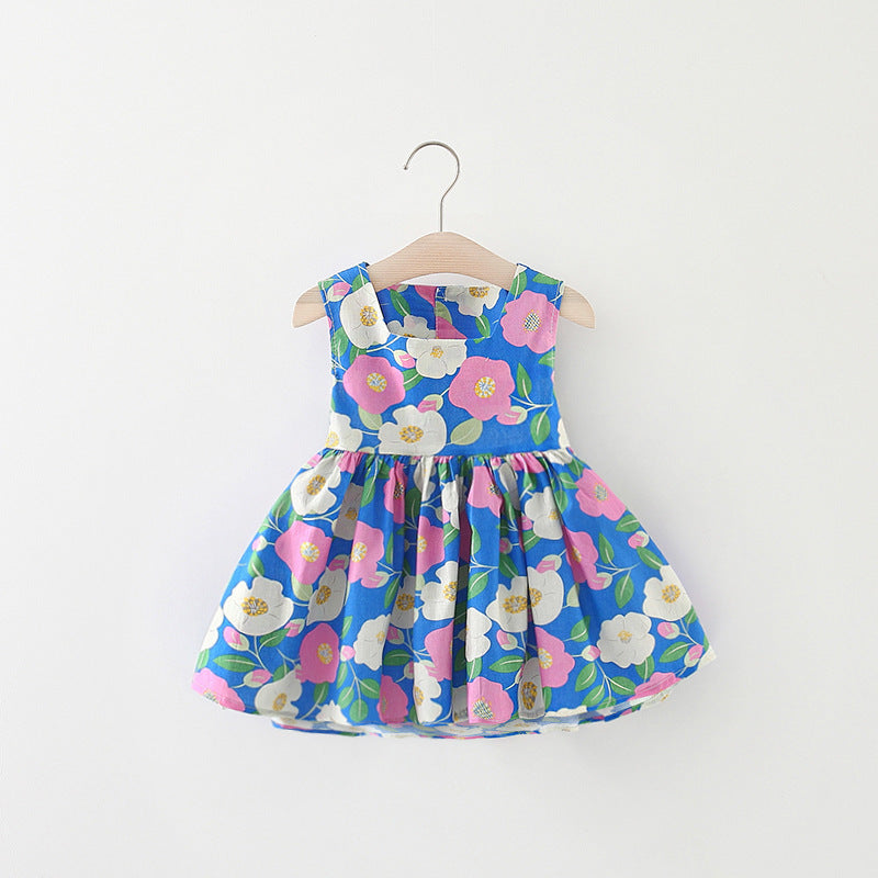 Back Pattern Floral Baby Girls Cotton Dress – Sleeveless Summer Outfit