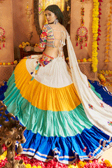 Designer Backless Gamthi Work Blouse With Full Flair Chaniya Choli For Navratri