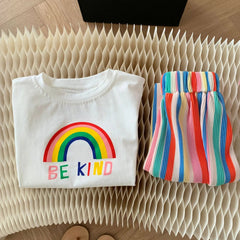 Be Kind Rainbow Girls Vibrant Set – Colorful Cotton Blend Outfit for Toddlers and Kids