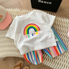 Be Kind Rainbow Girls Vibrant Set – Colorful Cotton Blend Outfit for Toddlers and Kids