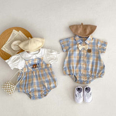 Bear Plaid Baby Romper for Boys and Girls – Soft Cotton Outfit