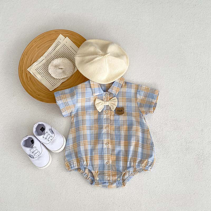 Bear Plaid Baby Romper for Boys and Girls – Soft Cotton Outfit