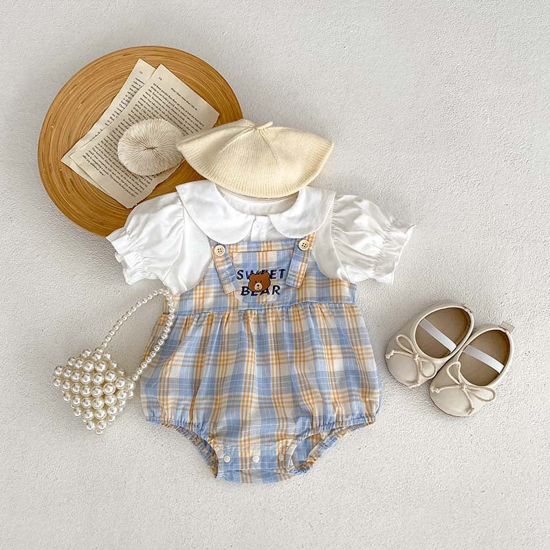 Bear Plaid Baby Romper for Boys and Girls – Soft Cotton Outfit