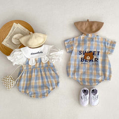 Bear Plaid Baby Romper for Boys and Girls – Soft Cotton Outfit