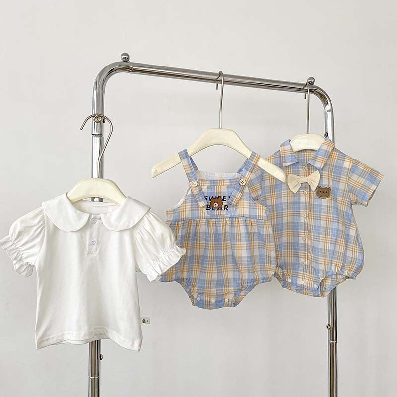 Bear Plaid Baby Romper for Boys and Girls – Soft Cotton Outfit