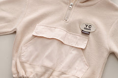 Beige Hooded Boys Cotton Sweatsuit Set – Casual Two-Piece Outfit
