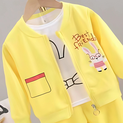 Best Friend Yellow Three-Piece Girls Outfit – Cotton Blend Summer Set