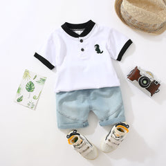 Black Collared Boys Cotton T-Shirt and Shorts Set – Casual Summer Outfit