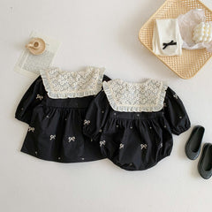 Black Matching Baby Girls Romper and Dress – Soft Cotton Outfit