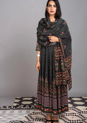 Black Satin Straight Kurta with Vibrant Oriental Motifs