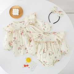 Blossom & Bow Girls Matching Romper and Dress – Soft Cotton Outfit