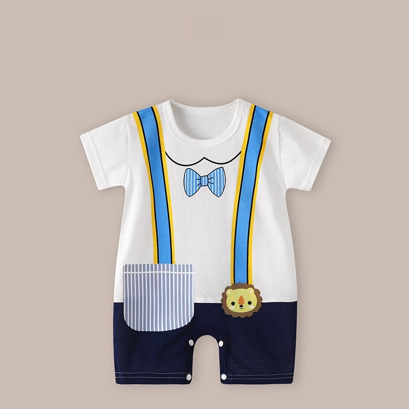 Blue Suspender-Style Baby Boy Romper – Soft Cotton Blend