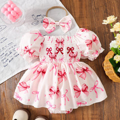 Siena Belle Baby Girls Romper Dress with Bow – Cotton Blend