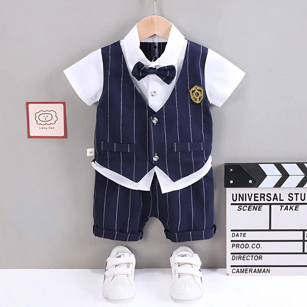 Boys Occasional Set with Attached Waistcoat and Bow – Cotton Blend Outfit