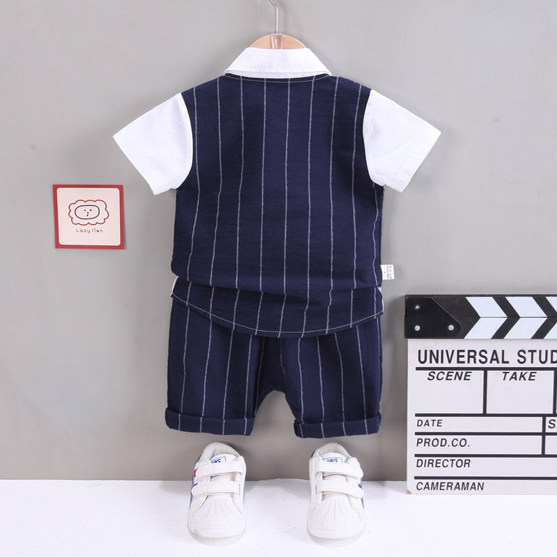 Boys Occasional Set with Attached Waistcoat and Bow – Cotton Blend Outfit