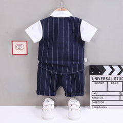 Boys Occasional Set with Attached Waistcoat and Bow – Cotton Blend Outfit
