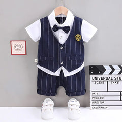 Boys Occasional Set with Attached Waistcoat and Bow – Cotton Blend Outfit