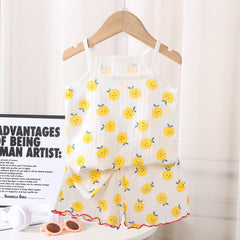 Bright Fruit Sleeveless Top and Shorts Girls Set – Lightweight Cotton Summer Outfit