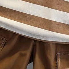 Boys Brown Collared Striped Set – Soft Cotton Outfit