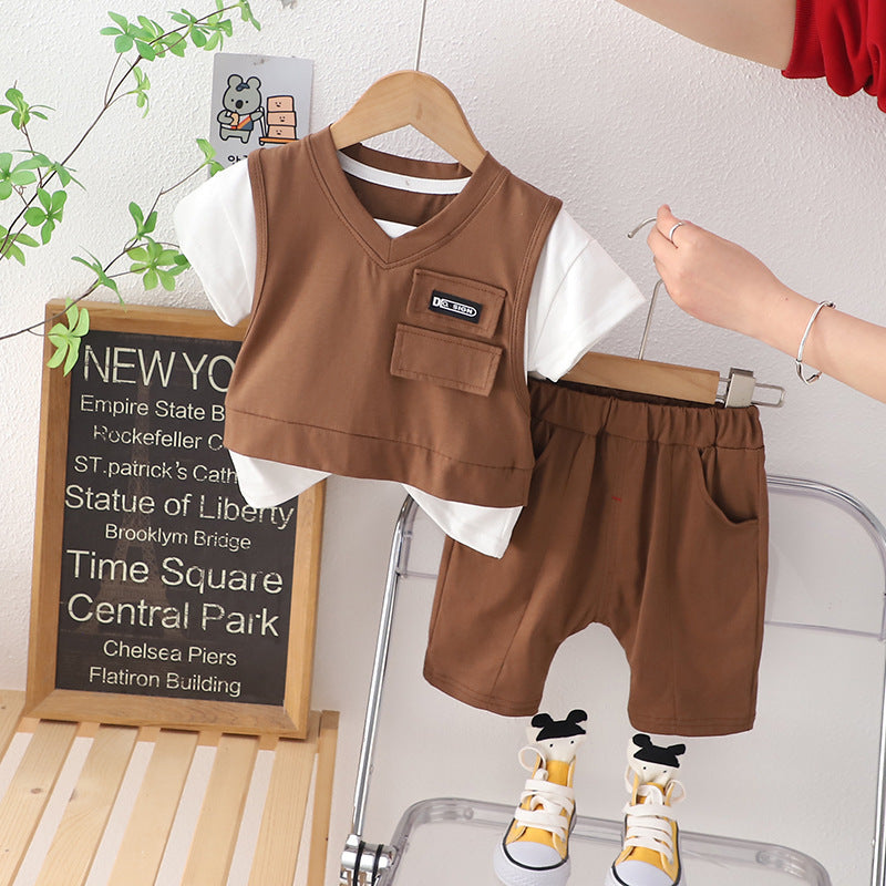 Boys Brown Vest-Style Set – Soft Cotton Outfit