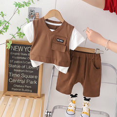 Boys Brown Vest-Style Set – Soft Cotton Outfit