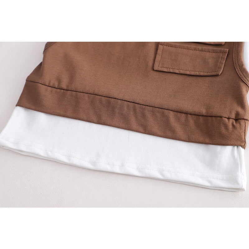 Boys Brown Vest-Style Set – Soft Cotton Outfit