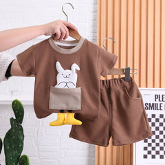 Boys Bunny T-Shirt and Shorts Set – Cotton Waffle Fabric Outfit