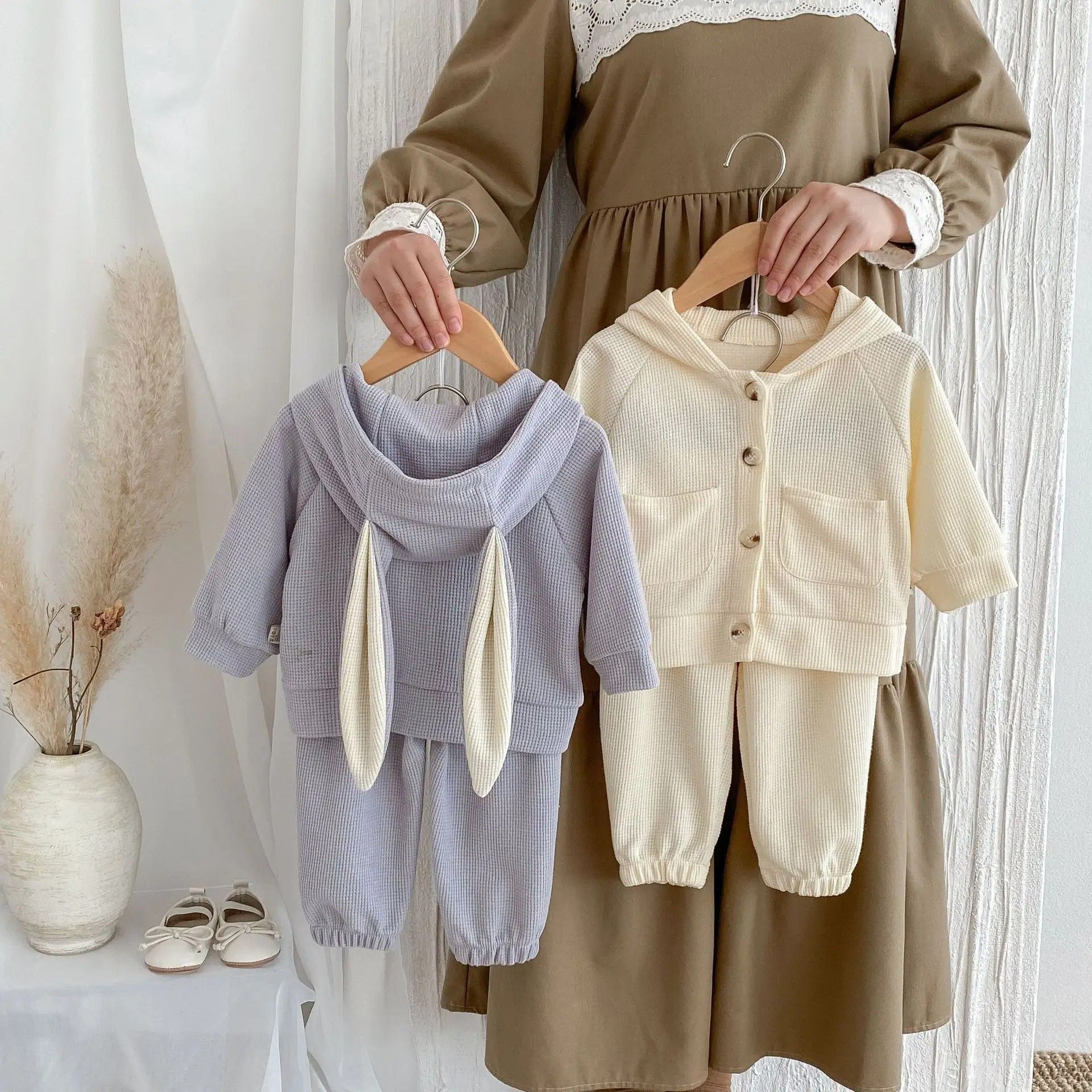Bunny Hood Boys and Girls Two-Piece Co-ord Set – Soft Cotton Knit Outfit