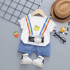 Camera Snapshot Style Boys Cotton Clothing Set – Casual Two-Piece Outfit