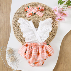 Kyra Carrot Baby Girls Fancy Romper with Matching Headbow – Soft Cotton Outfit