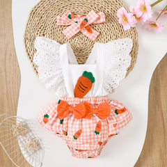 Kyra Carrot Baby Girls Fancy Romper with Matching Headbow – Soft Cotton Outfit