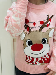 Charming Girls Cozy Reindeer Sweater – Warm Wool Blend Winter Pullover