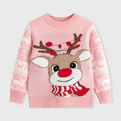 Charming Girls Cozy Reindeer Sweater – Warm Wool Blend Winter Pullover