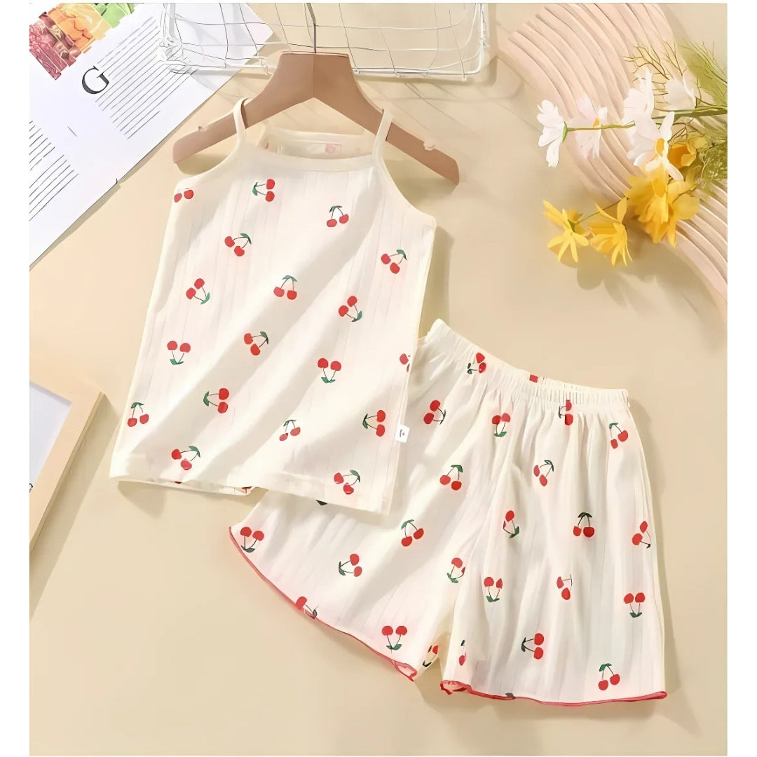 Cherry Sweet Girls Cotton Blend Lounge Wear Set – Comfortable Two-Piece Outfit