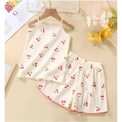 Cherry Sweet Girls Cotton Blend Lounge Wear Set – Comfortable Two-Piece Outfit