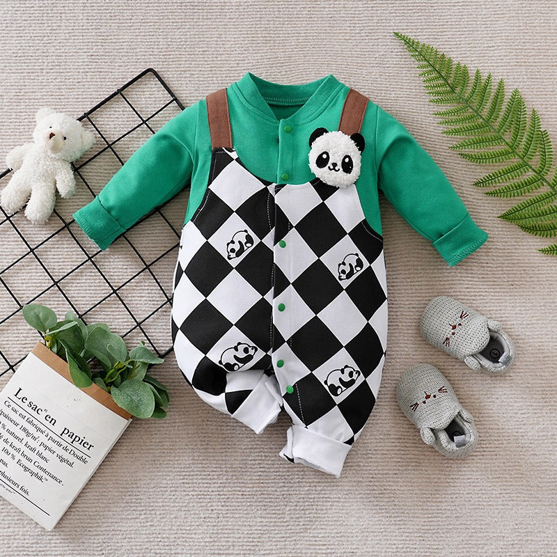 Chubby Panda Criss-Cross Baby Romper for Boys – Soft Cotton