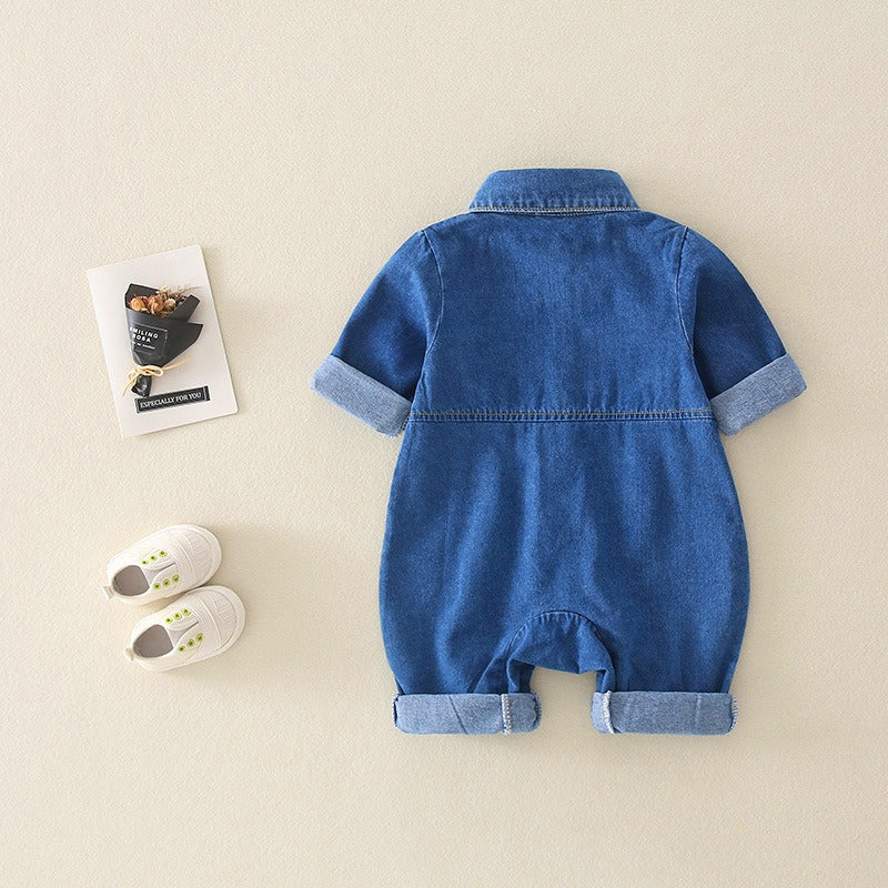 Classic Safari Baby Denim Jumpsuit for Boys and Girls – Durable and Stylish