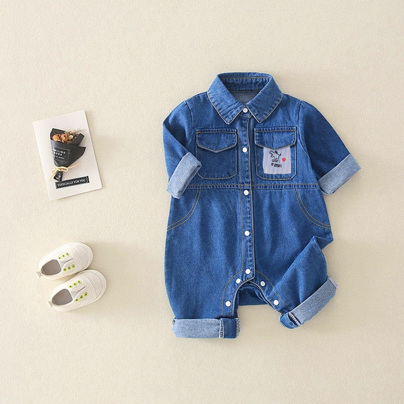 Classic Safari Baby Denim Jumpsuit for Boys and Girls – Durable and Stylish