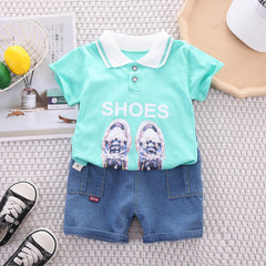 Classy Blue Boys Collared T-Shirt and Bottom Set – Comfortable Cotton Outfit