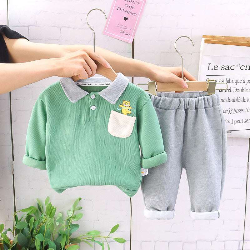Classy Collared T-Shirt and Pant Boys Cotton Set – Stylish Kids Outfit