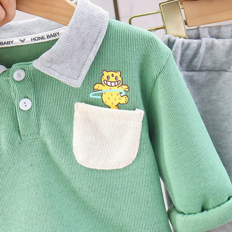 Classy Collared T-Shirt and Pant Boys Cotton Set – Stylish Kids Outfit