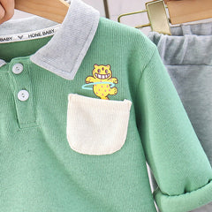 Classy Collared T-Shirt and Pant Boys Cotton Set – Stylish Kids Outfit